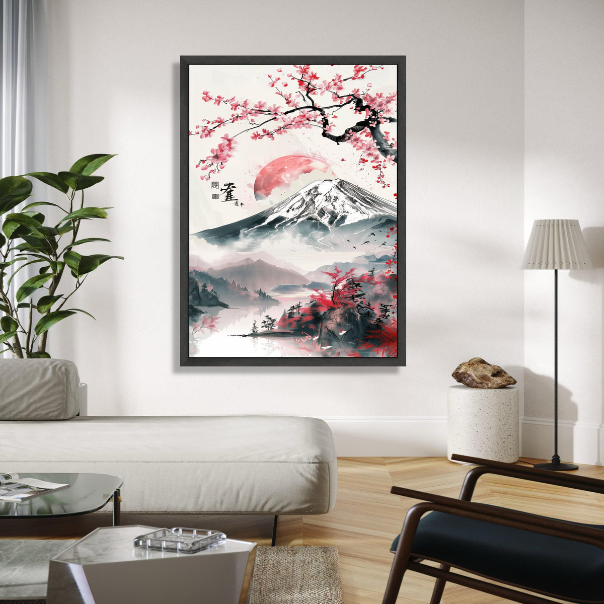 Cherry Blossom Sunrise, Mount Fuji Canvas, Japanese Landscape Art, Sakura Tree Wall Decor, Asian Nature Canvas, Gift Art, Home Decor, Print