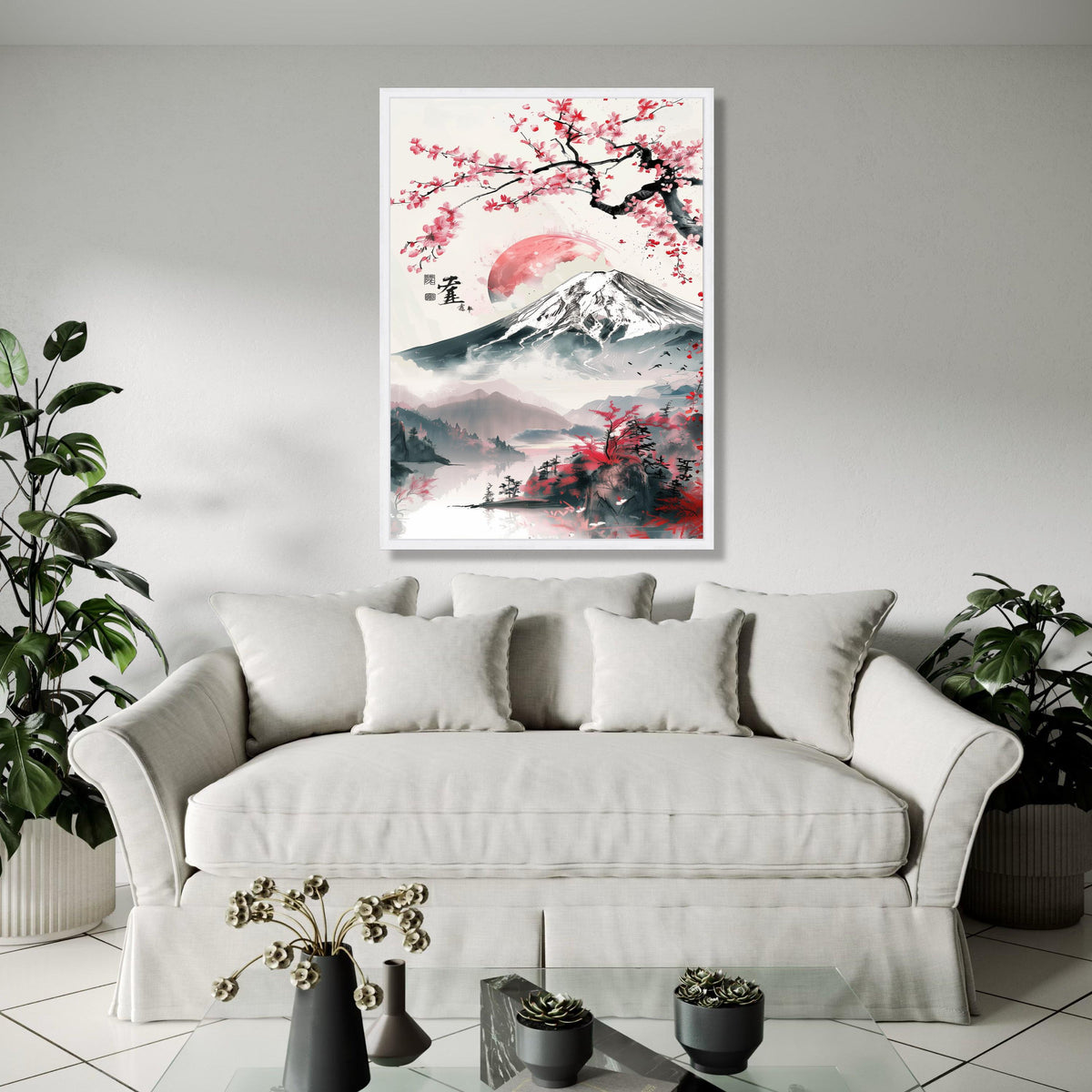 Cherry Blossom Sunrise, Mount Fuji Canvas, Japanese Landscape Art, Sakura Tree Wall Decor, Asian Nature Canvas, Gift Art, Home Decor, Print