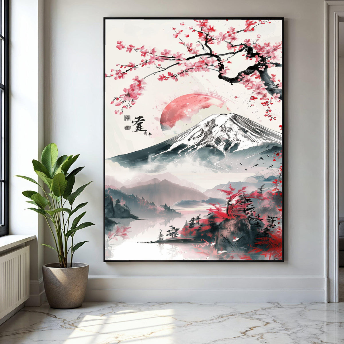 Cherry Blossom Sunrise, Mount Fuji Canvas, Japanese Landscape Art, Sakura Tree Wall Decor, Asian Nature Canvas, Gift Art, Home Decor, Print