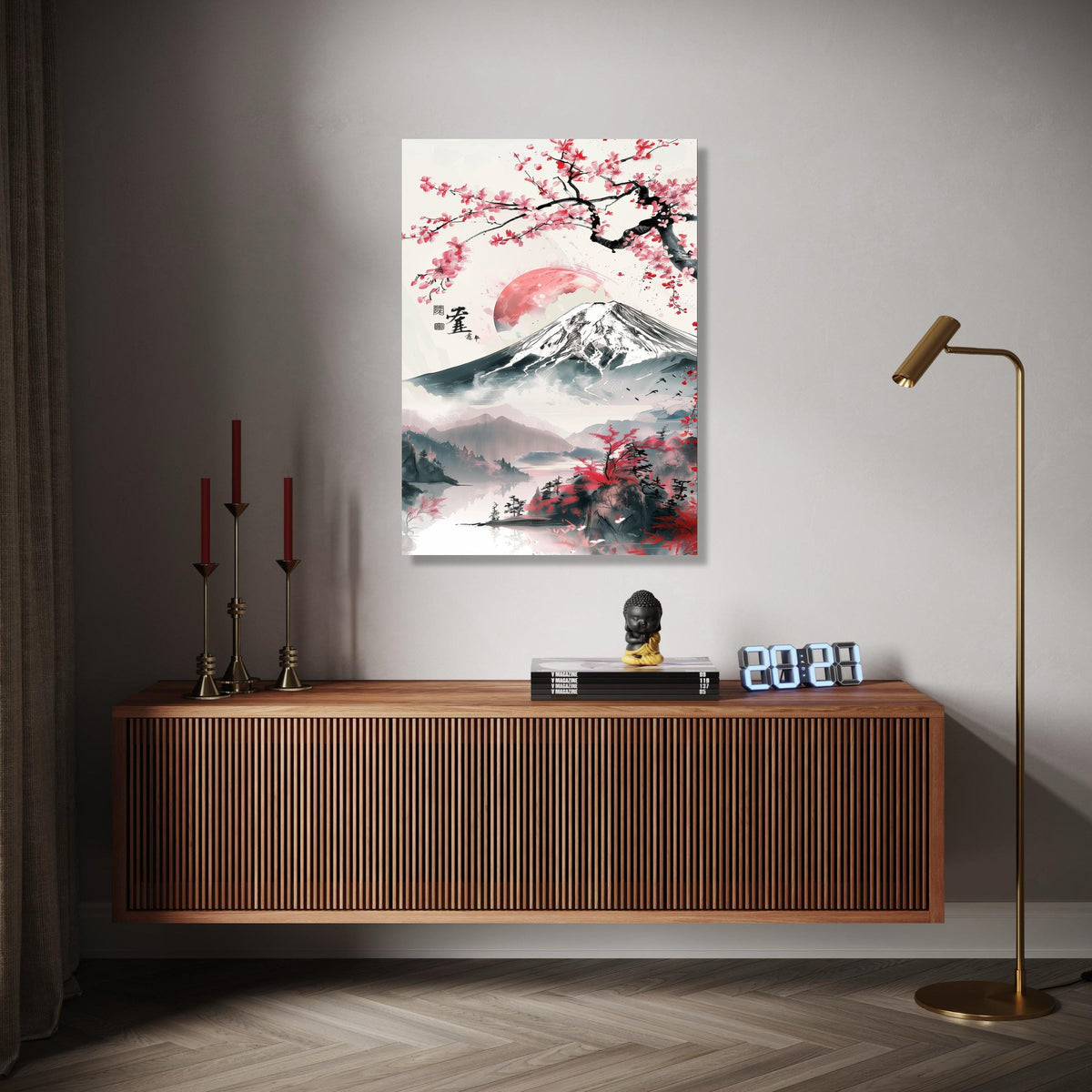 Cherry Blossom Sunrise, Mount Fuji Canvas, Japanese Landscape Art, Sakura Tree Wall Decor, Asian Nature Canvas, Gift Art, Home Decor, Print