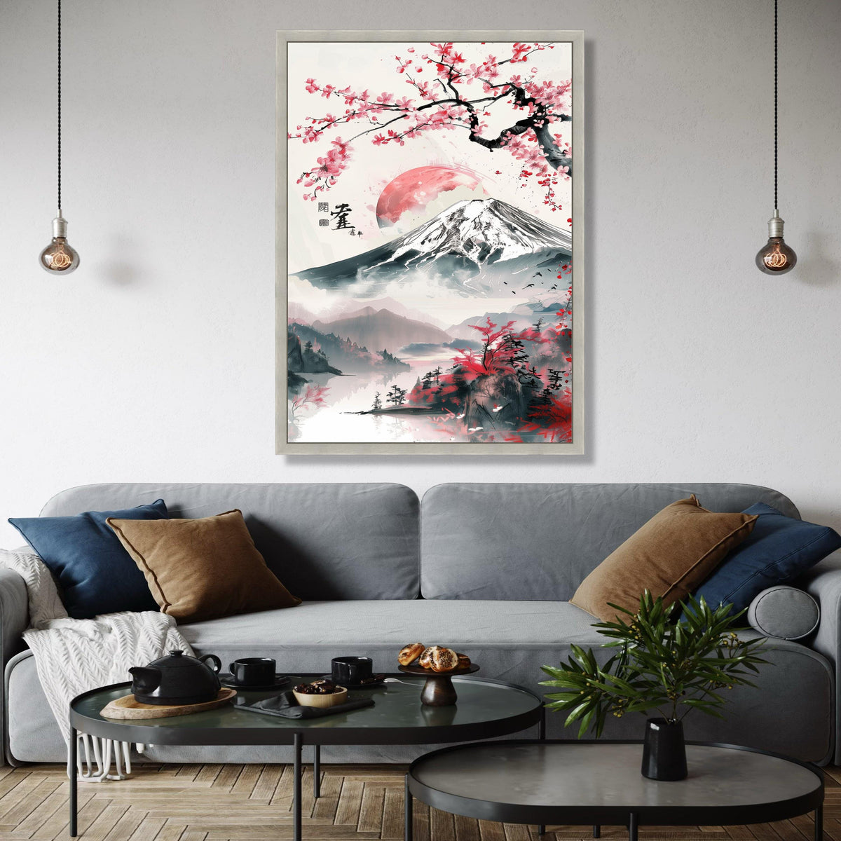 Cherry Blossom Sunrise, Mount Fuji Canvas, Japanese Landscape Art, Sakura Tree Wall Decor, Asian Nature Canvas, Gift Art, Home Decor, Print