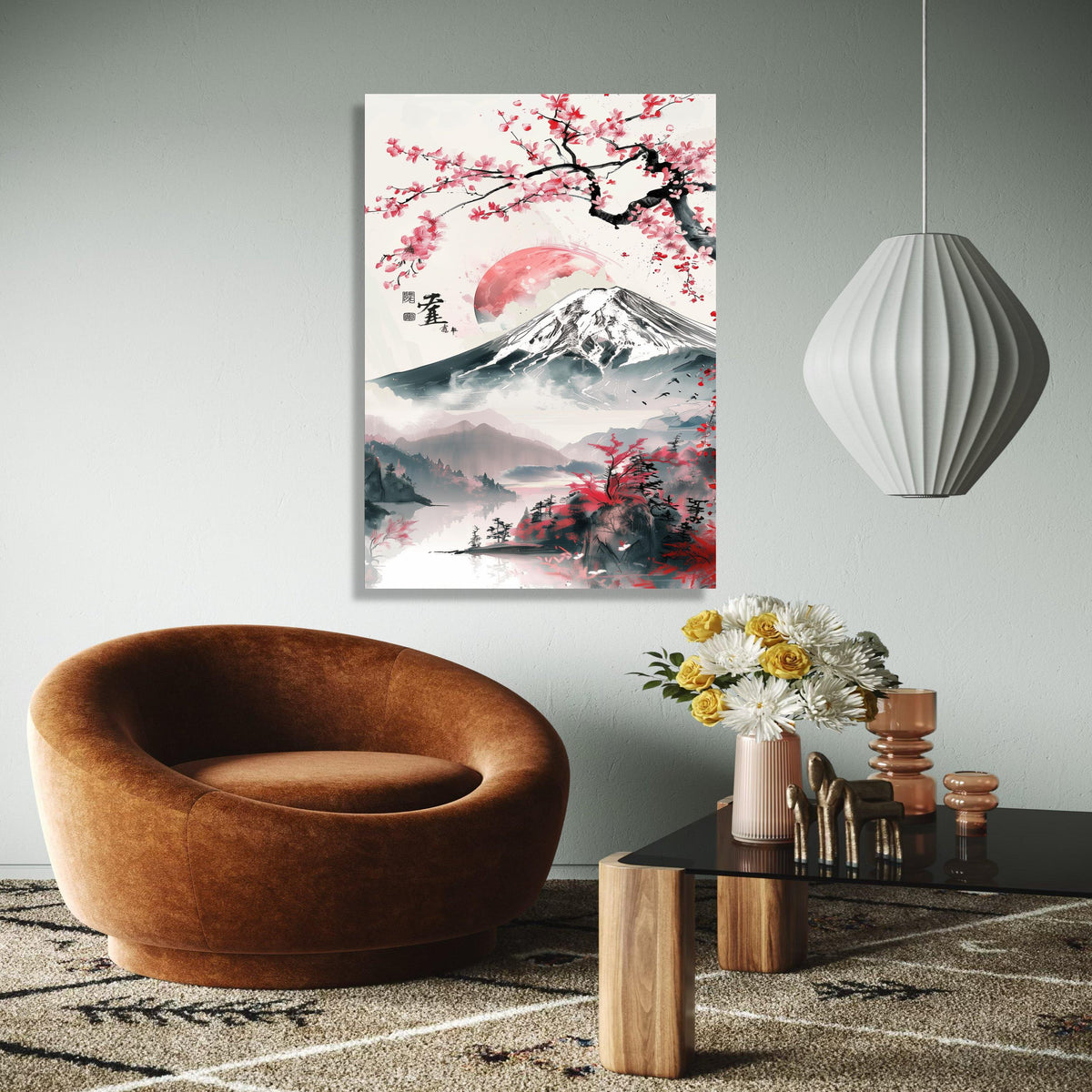 Cherry Blossom Sunrise, Mount Fuji Canvas, Japanese Landscape Art, Sakura Tree Wall Decor, Asian Nature Canvas, Gift Art, Home Decor, Print