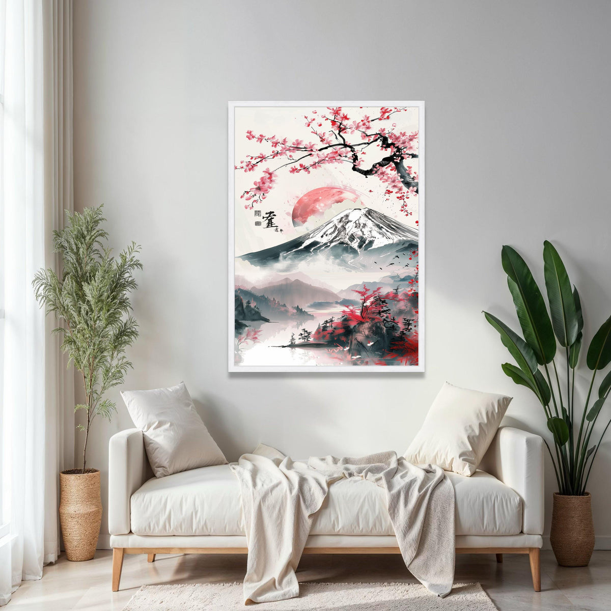Cherry Blossom Sunrise, Mount Fuji Canvas, Japanese Landscape Art, Sakura Tree Wall Decor, Asian Nature Canvas, Gift Art, Home Decor, Print