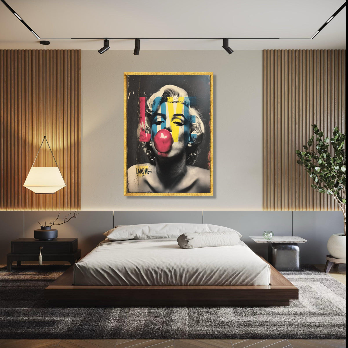 Retro Icon Pop Art Canvas, Marilyn Monroe Bubblegum Wall Art, Colorful LOVE Typography Canvas, Vintage Celebrity Gift Art, Home Decor, Print