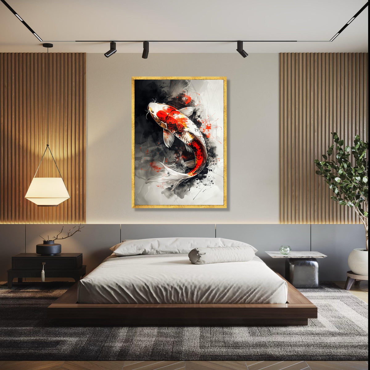 Vibrant Koi Fish Canvas Wall Art, Abstract Ink Splash Design, Red and White Koi Carp, Japanese Style Home Gift Art, Home Decor, Print