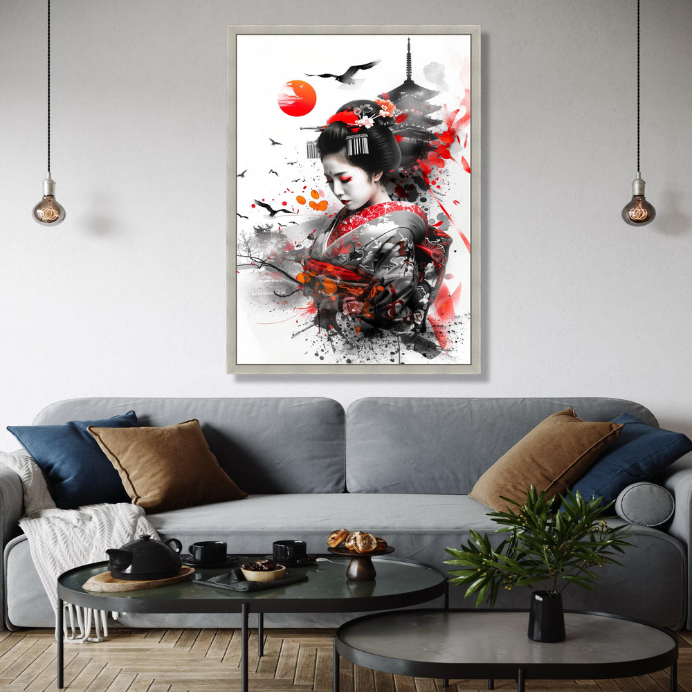 Elegant Geisha Portrait Canvas, Japanese Kimono Art, Traditional Asian Wall Decor, Oriental Culture Canvas, Gift Art, Home Decor, Print