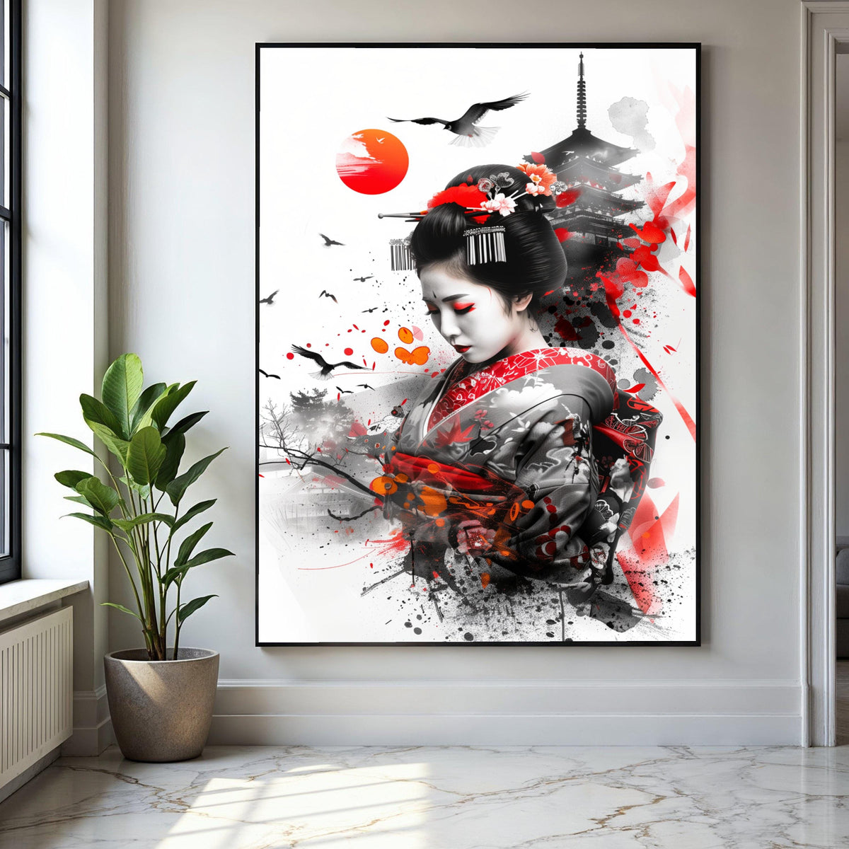 Elegant Geisha Portrait Canvas, Japanese Kimono Art, Traditional Asian Wall Decor, Oriental Culture Canvas, Gift Art, Home Decor, Print