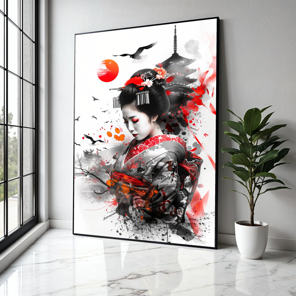 Elegant Geisha Portrait Canvas, Japanese Kimono Art, Traditional Asian Wall Decor, Oriental Culture Canvas, Gift Art, Home Decor, Print