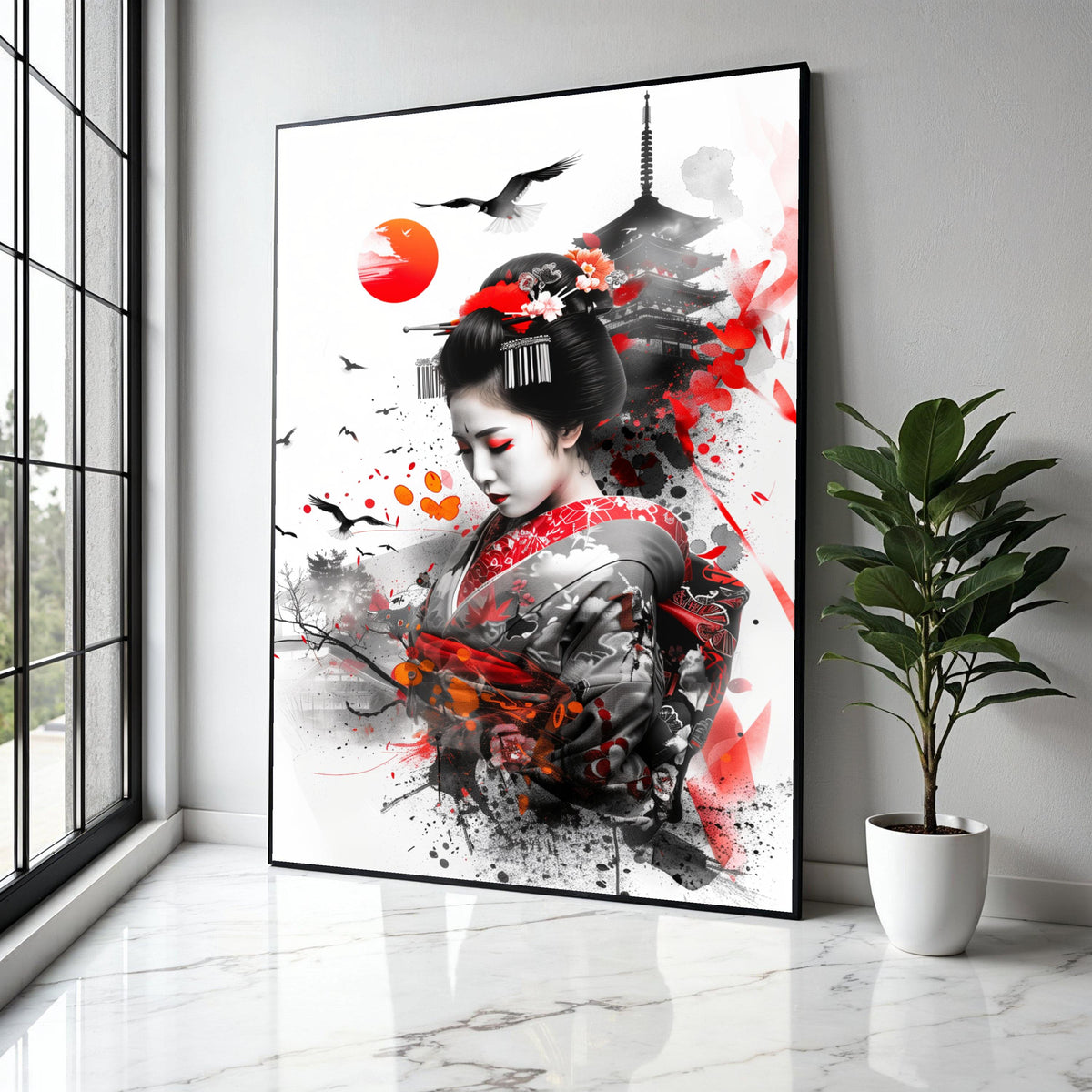 Elegant Geisha Portrait Canvas, Japanese Kimono Art, Traditional Asian Wall Decor, Oriental Culture Canvas, Gift Art, Home Decor, Print