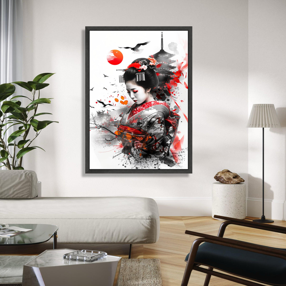 Elegant Geisha Portrait Canvas, Japanese Kimono Art, Traditional Asian Wall Decor, Oriental Culture Canvas, Gift Art, Home Decor, Print