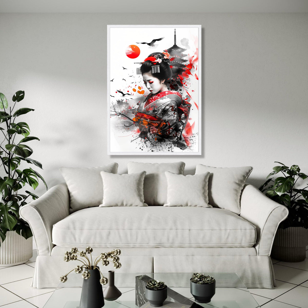 Elegant Geisha Portrait Canvas, Japanese Kimono Art, Traditional Asian Wall Decor, Oriental Culture Canvas, Gift Art, Home Decor, Print