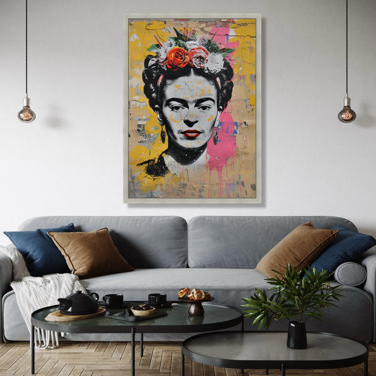Frida Kahlo Portrait Canvas, Colorful Floral Headpiece Wall Art, Street Art Style, Inspirational Latinx Icon Gift Art, Home Decor, Print