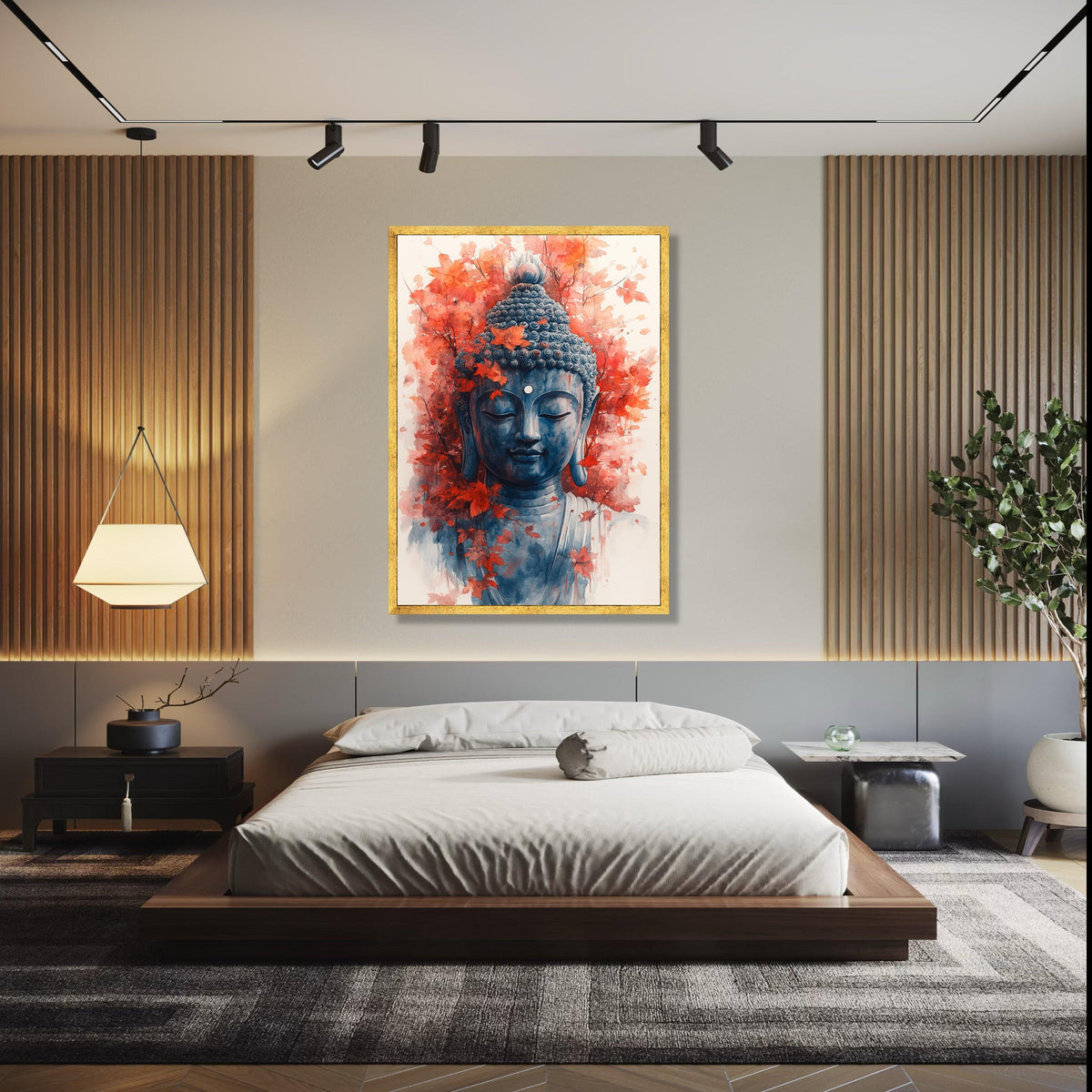 Tranquil Buddha Face Canvas, Autumn Leaves Wall Art, Meditation Spirit Decor, Zen Canvas Painting, Serene Home Gift Art, Home Decor, Print