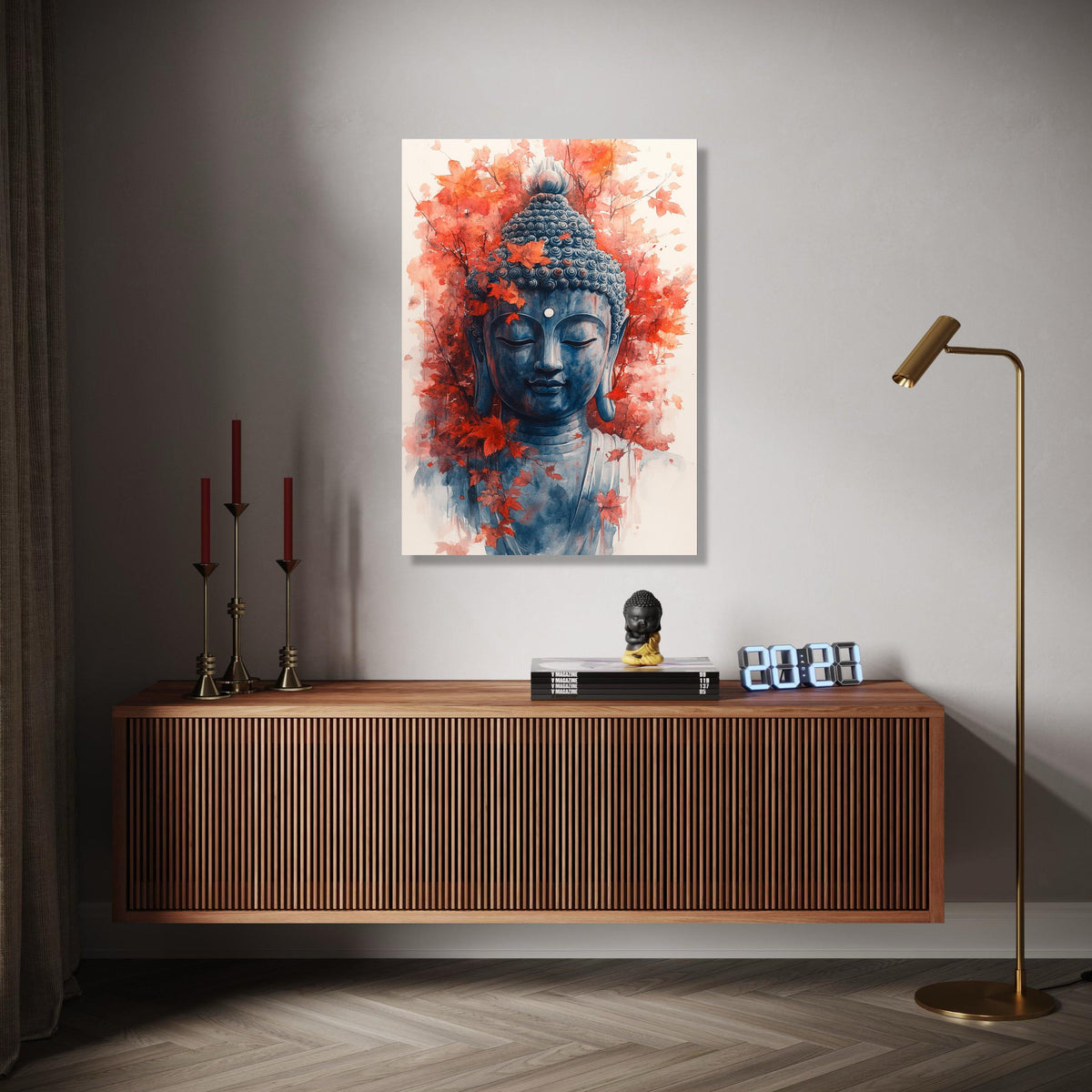 Tranquil Buddha Face Canvas, Autumn Leaves Wall Art, Meditation Spirit Decor, Zen Canvas Painting, Serene Home Gift Art, Home Decor, Print