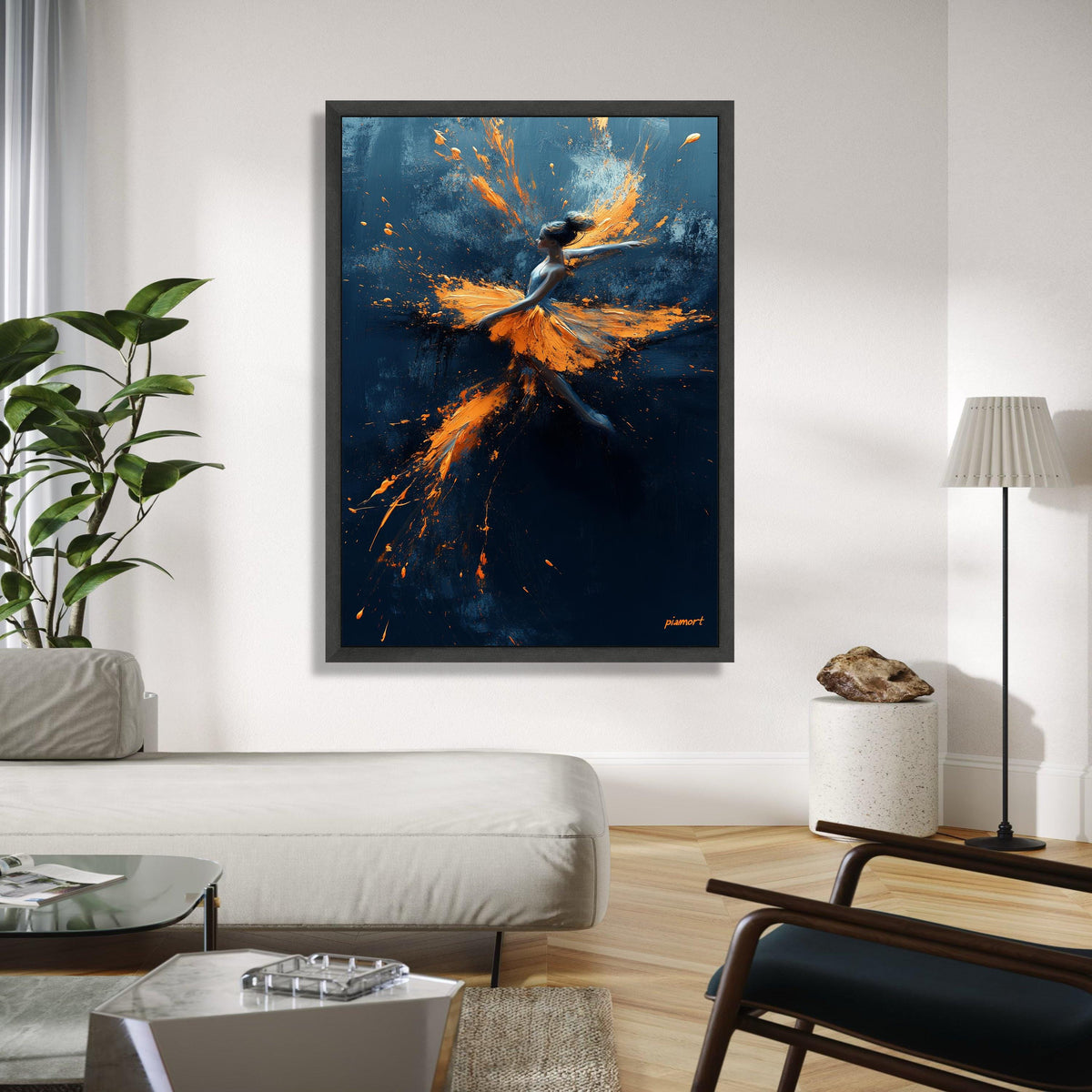 Dynamic Ballerina Dance Canvas, Abstract Ballet Art, Orange Splash Painting, Modern Wall Art, Contemporary Home Gift Art, Home Decor, Print