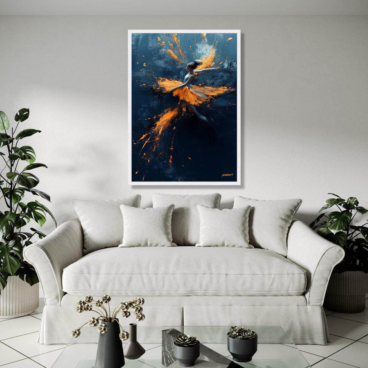 Dynamic Ballerina Dance Canvas, Abstract Ballet Art, Orange Splash Painting, Modern Wall Art, Contemporary Home Gift Art, Home Decor, Print