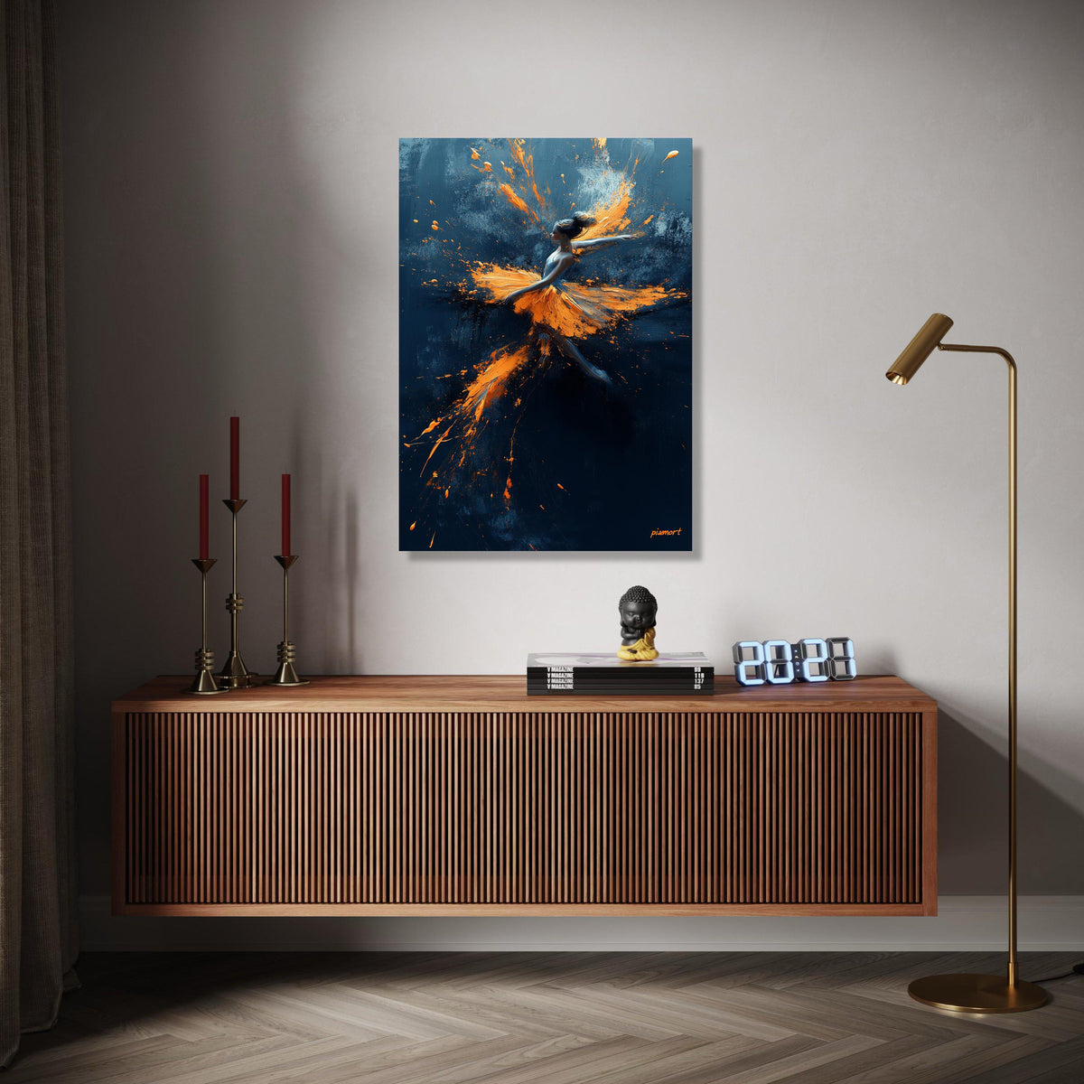 Dynamic Ballerina Dance Canvas, Abstract Ballet Art, Orange Splash Painting, Modern Wall Art, Contemporary Home Gift Art, Home Decor, Print