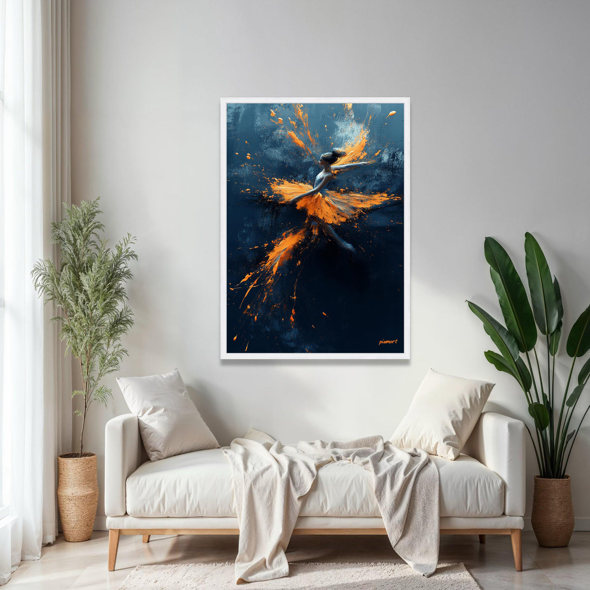 Dynamic Ballerina Dance Canvas, Abstract Ballet Art, Orange Splash Painting, Modern Wall Art, Contemporary Home Gift Art, Home Decor, Print