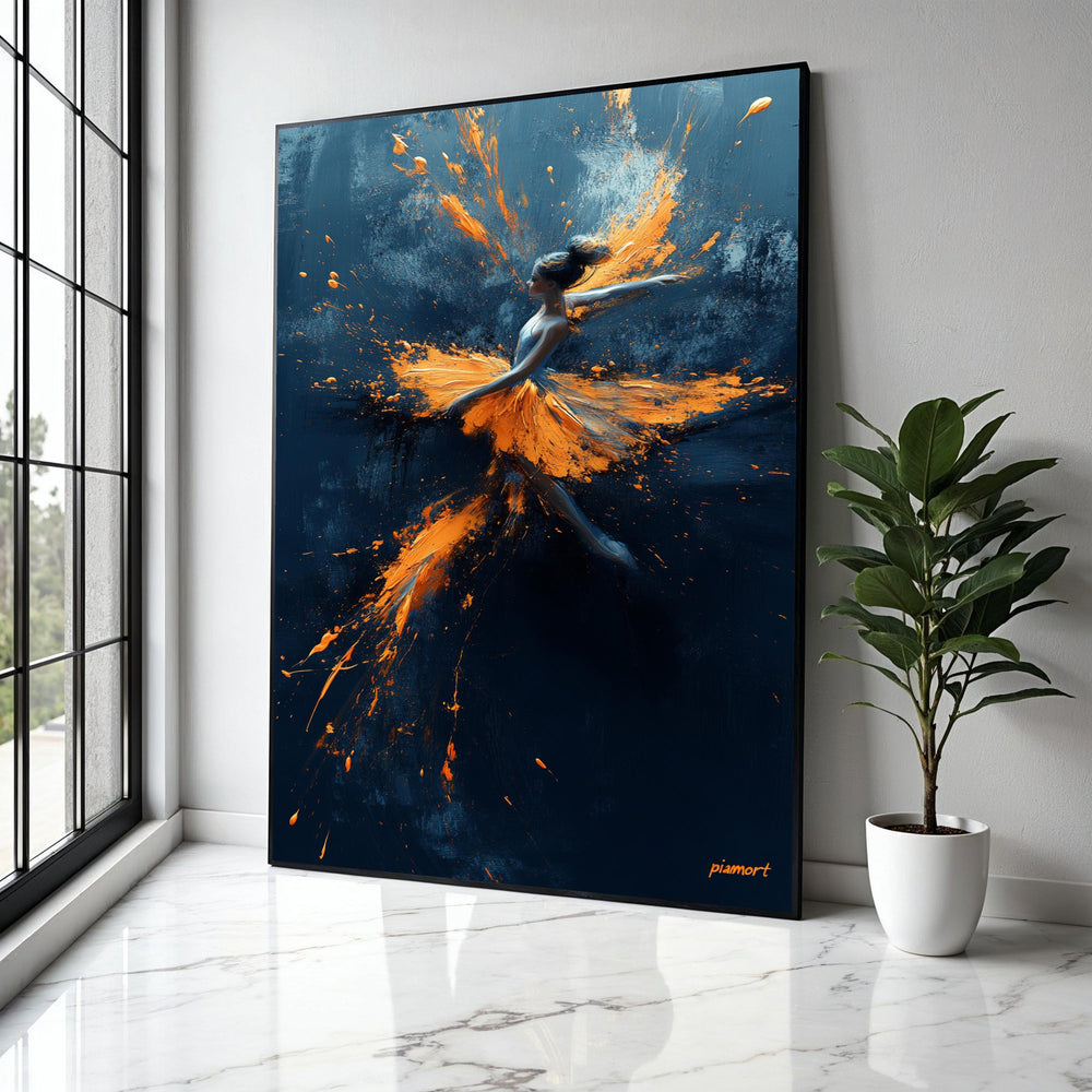Dynamic Ballerina Dance Canvas, Abstract Ballet Art, Orange Splash Painting, Modern Wall Art, Contemporary Home Gift Art, Home Decor, Print