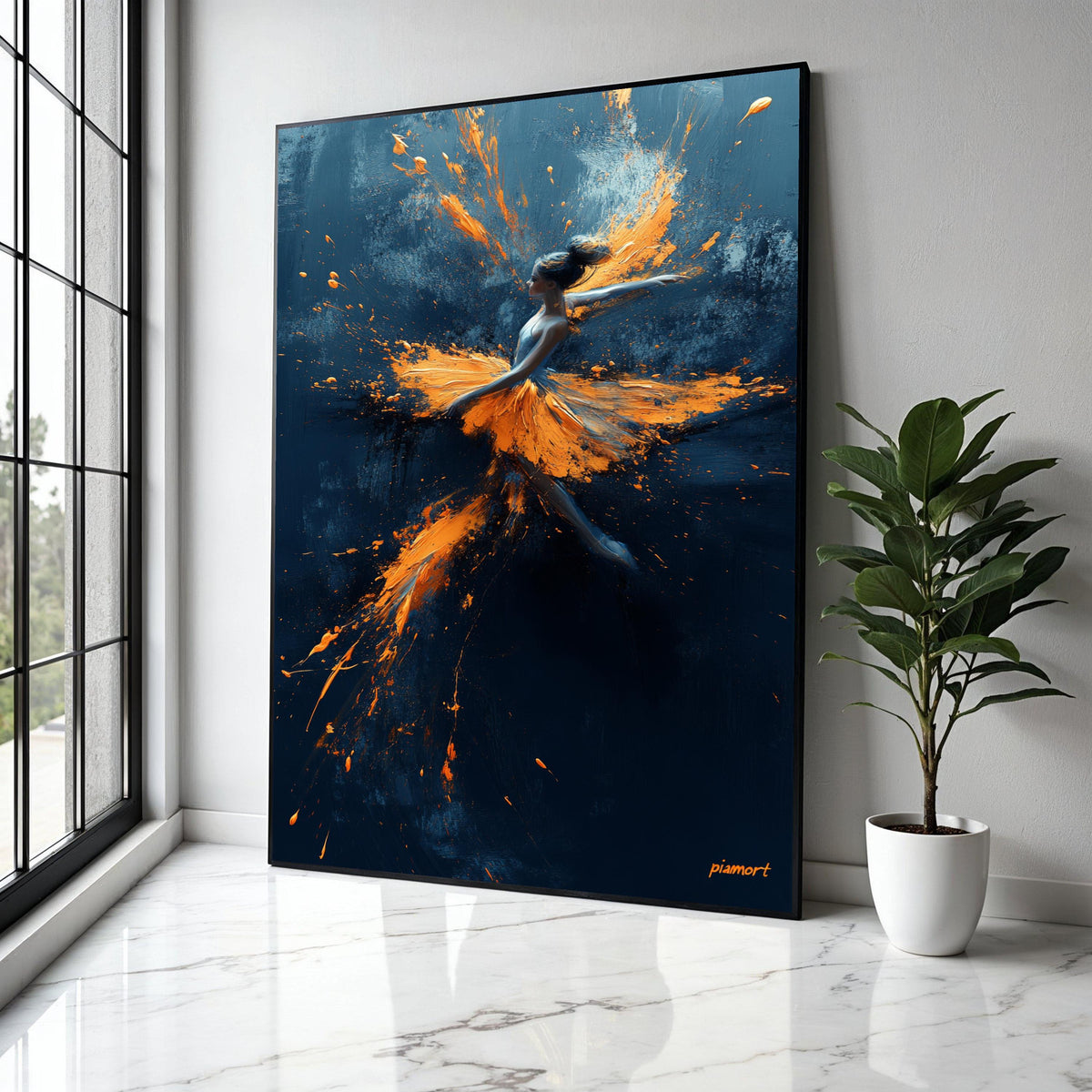 Dynamic Ballerina Dance Canvas, Abstract Ballet Art, Orange Splash Painting, Modern Wall Art, Contemporary Home Gift Art, Home Decor, Print
