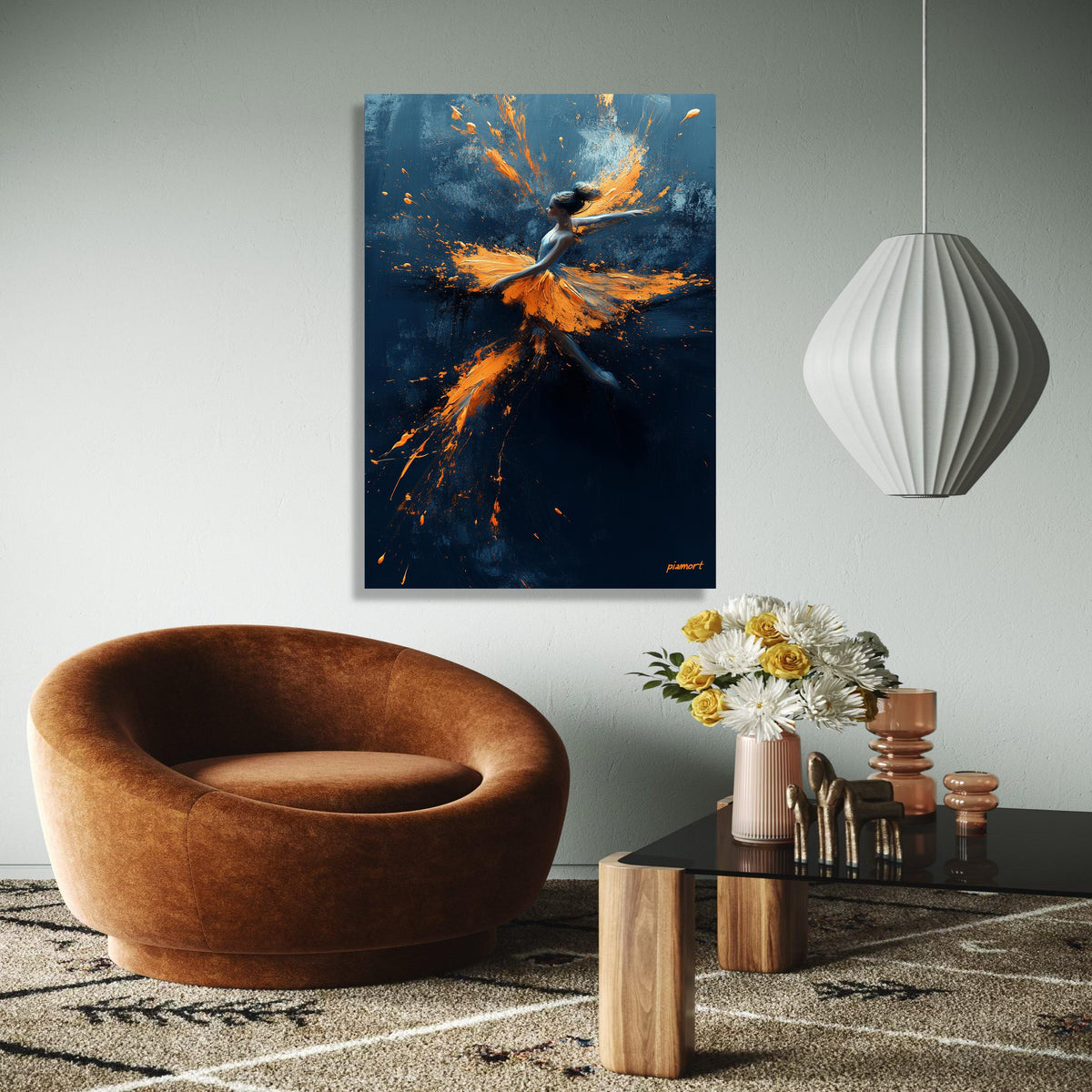 Dynamic Ballerina Dance Canvas, Abstract Ballet Art, Orange Splash Painting, Modern Wall Art, Contemporary Home Gift Art, Home Decor, Print