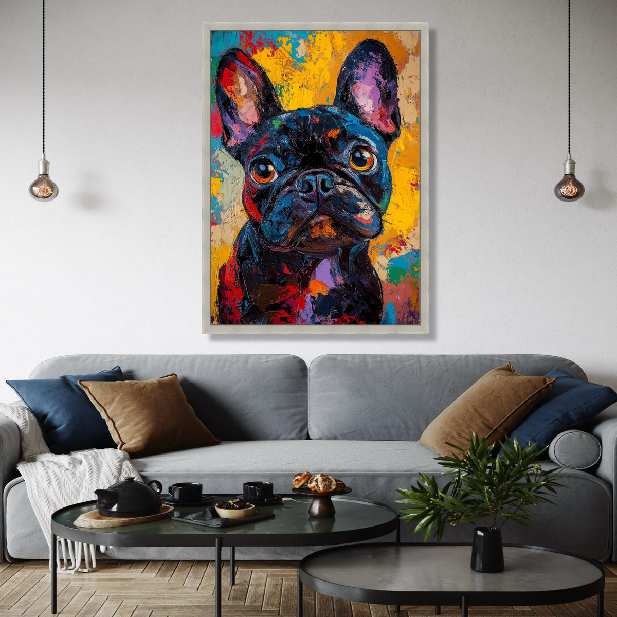 Colorful French Bulldog Portrait Canvas, Modern Abstract Dog Art, Vibrant Animal Wall Decor, Expressive Pet Gift Art, Home Decor, Print