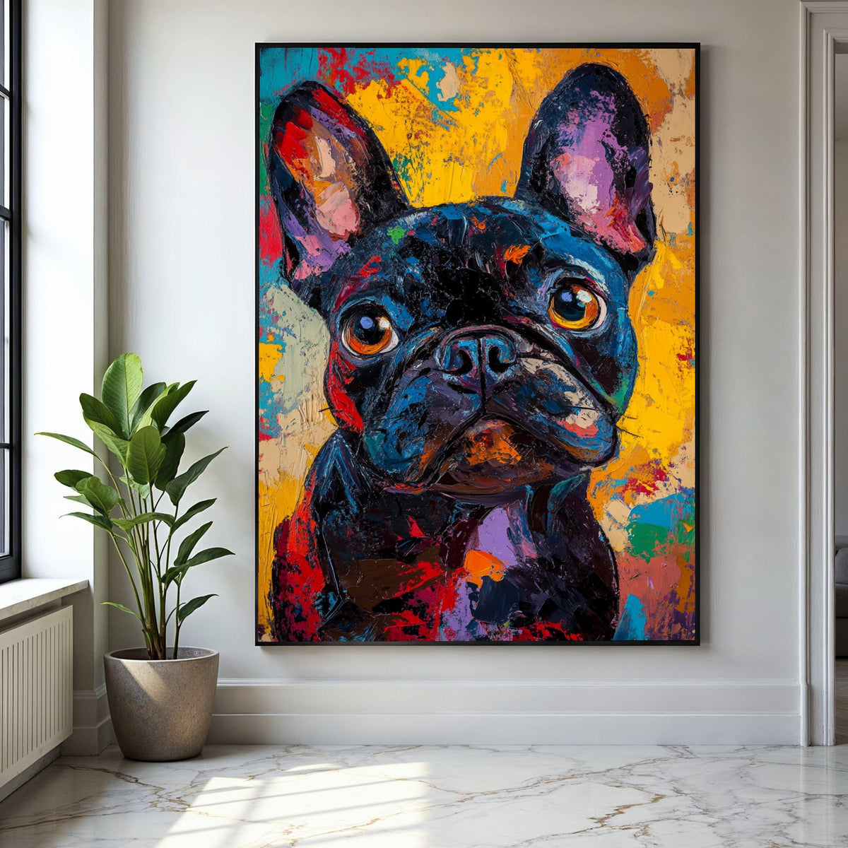 Colorful French Bulldog Portrait Canvas, Modern Abstract Dog Art, Vibrant Animal Wall Decor, Expressive Pet Gift Art, Home Decor, Print