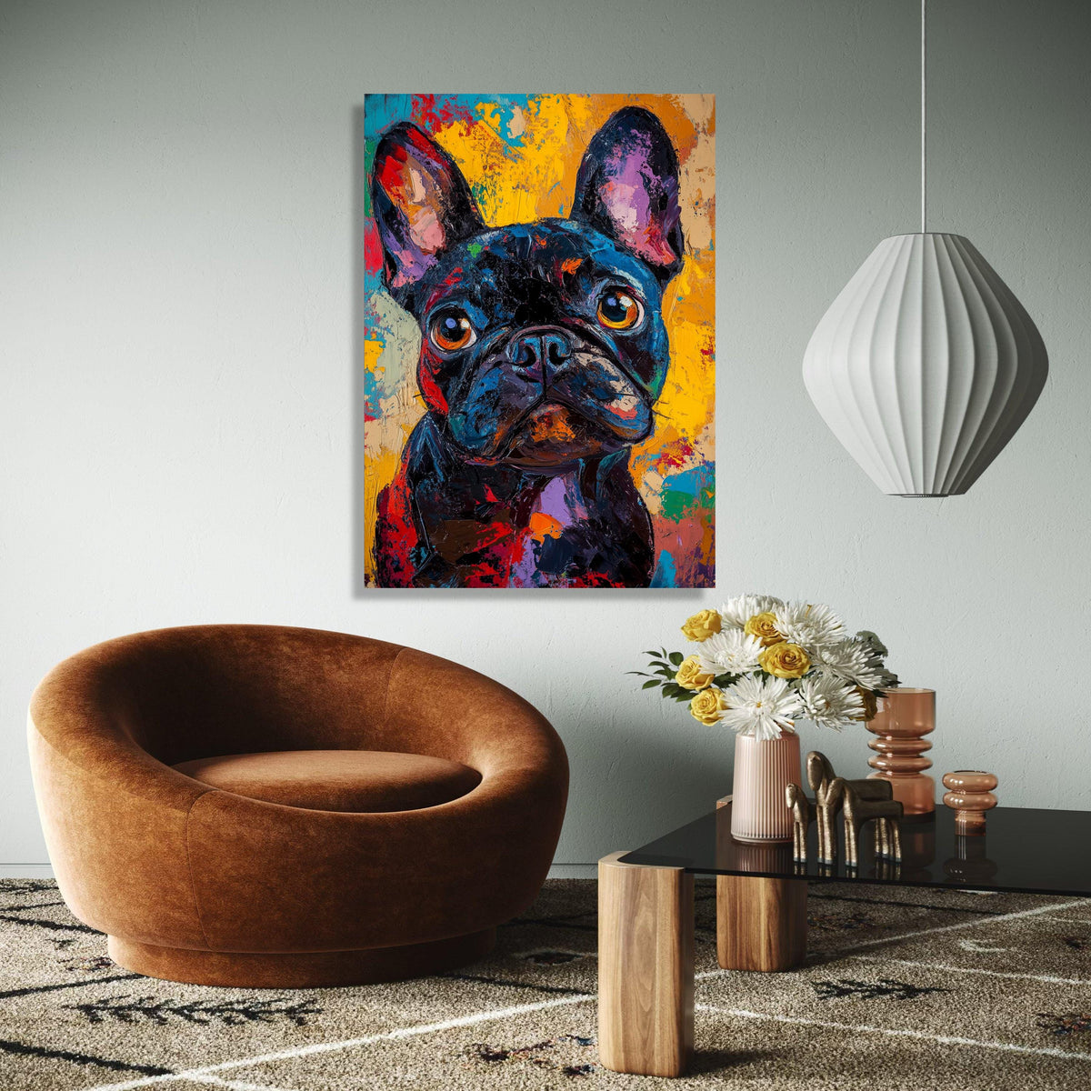 Colorful French Bulldog Portrait Canvas, Modern Abstract Dog Art, Vibrant Animal Wall Decor, Expressive Pet Gift Art, Home Decor, Print