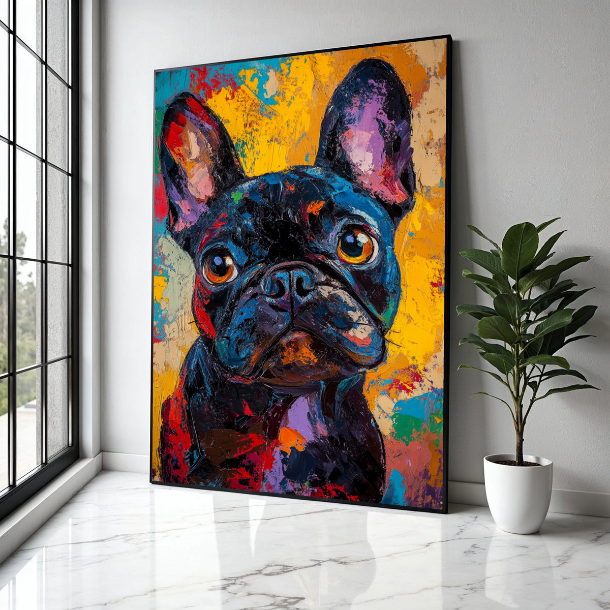 Colorful French Bulldog Portrait Canvas, Modern Abstract Dog Art, Vibrant Animal Wall Decor, Expressive Pet Gift Art, Home Decor, Print