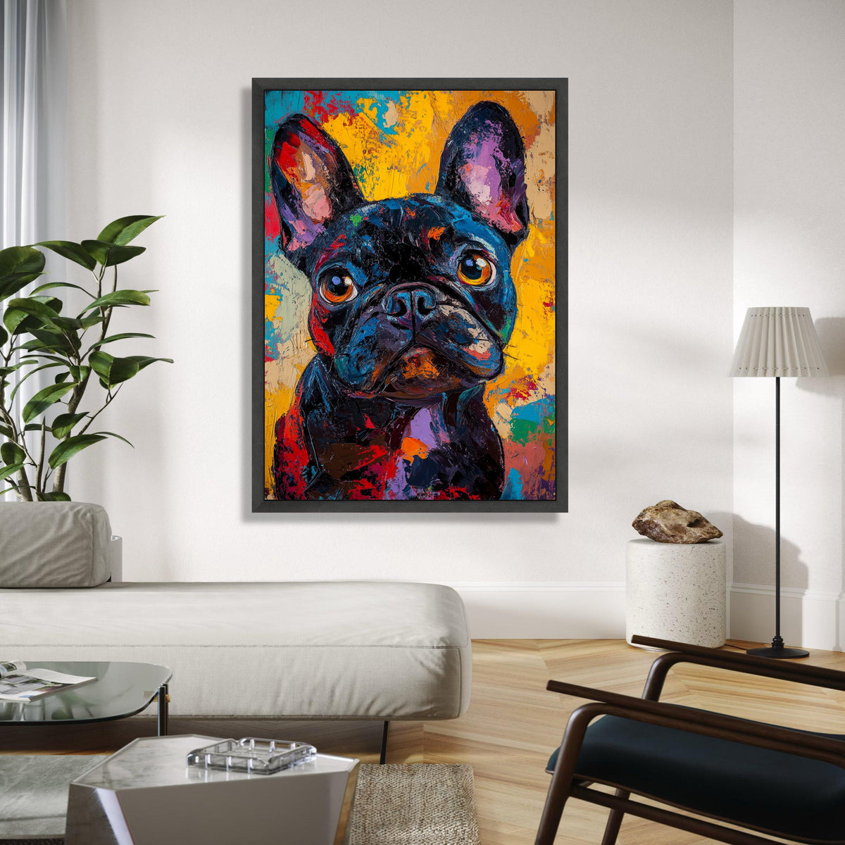Colorful French Bulldog Portrait Canvas, Modern Abstract Dog Art, Vibrant Animal Wall Decor, Expressive Pet Gift Art, Home Decor, Print
