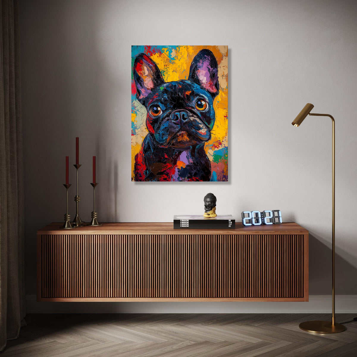 Colorful French Bulldog Portrait Canvas, Modern Abstract Dog Art, Vibrant Animal Wall Decor, Expressive Pet Gift Art, Home Decor, Print
