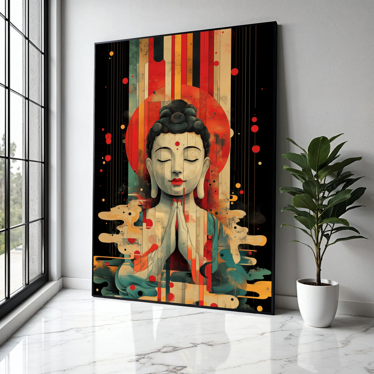 Peaceful Buddha Meditation Canvas, Abstract Spiritual Wall Art, Colorful Contemporary Buddha Portrait, Zen Home Gift Art, Home Decor, Print