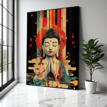 Peaceful Buddha Meditation Canvas, Abstract Spiritual Wall Art, Colorful Contemporary Buddha Portrait, Zen Home Gift Art, Home Decor, Print