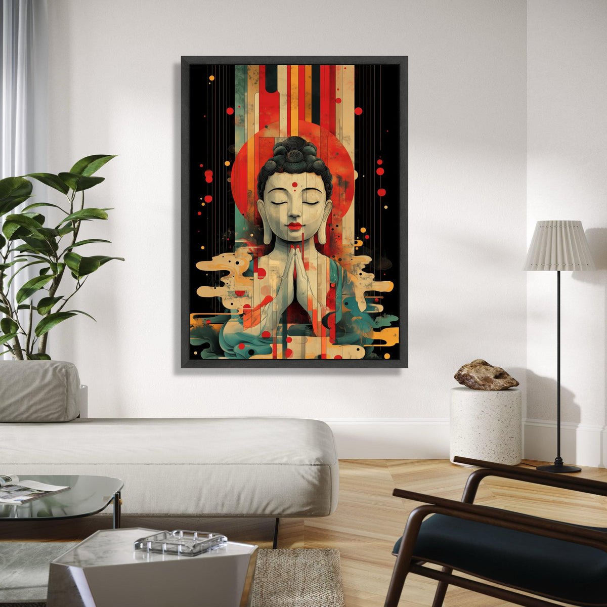 Peaceful Buddha Meditation Canvas, Abstract Spiritual Wall Art, Colorful Contemporary Buddha Portrait, Zen Home Gift Art, Home Decor, Print