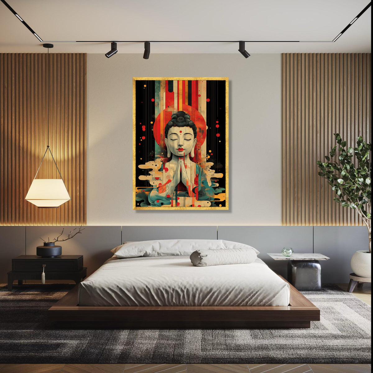 Peaceful Buddha Meditation Canvas, Abstract Spiritual Wall Art, Colorful Contemporary Buddha Portrait, Zen Home Gift Art, Home Decor, Print