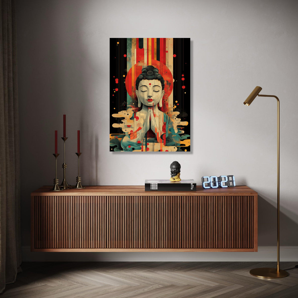 Peaceful Buddha Meditation Canvas, Abstract Spiritual Wall Art, Colorful Contemporary Buddha Portrait, Zen Home Gift Art, Home Decor, Print
