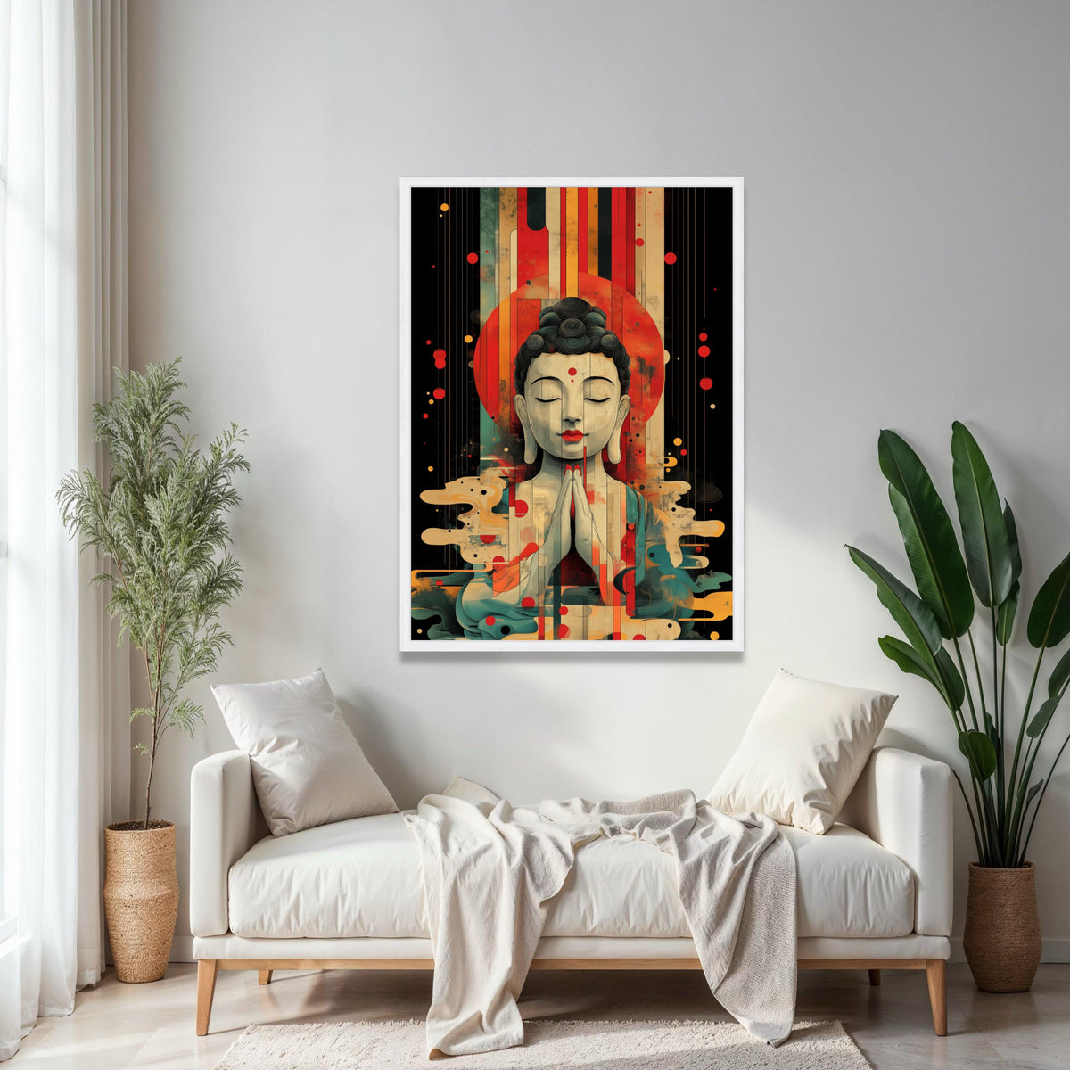 Peaceful Buddha Meditation Canvas, Abstract Spiritual Wall Art, Colorful Contemporary Buddha Portrait, Zen Home Gift Art, Home Decor, Print