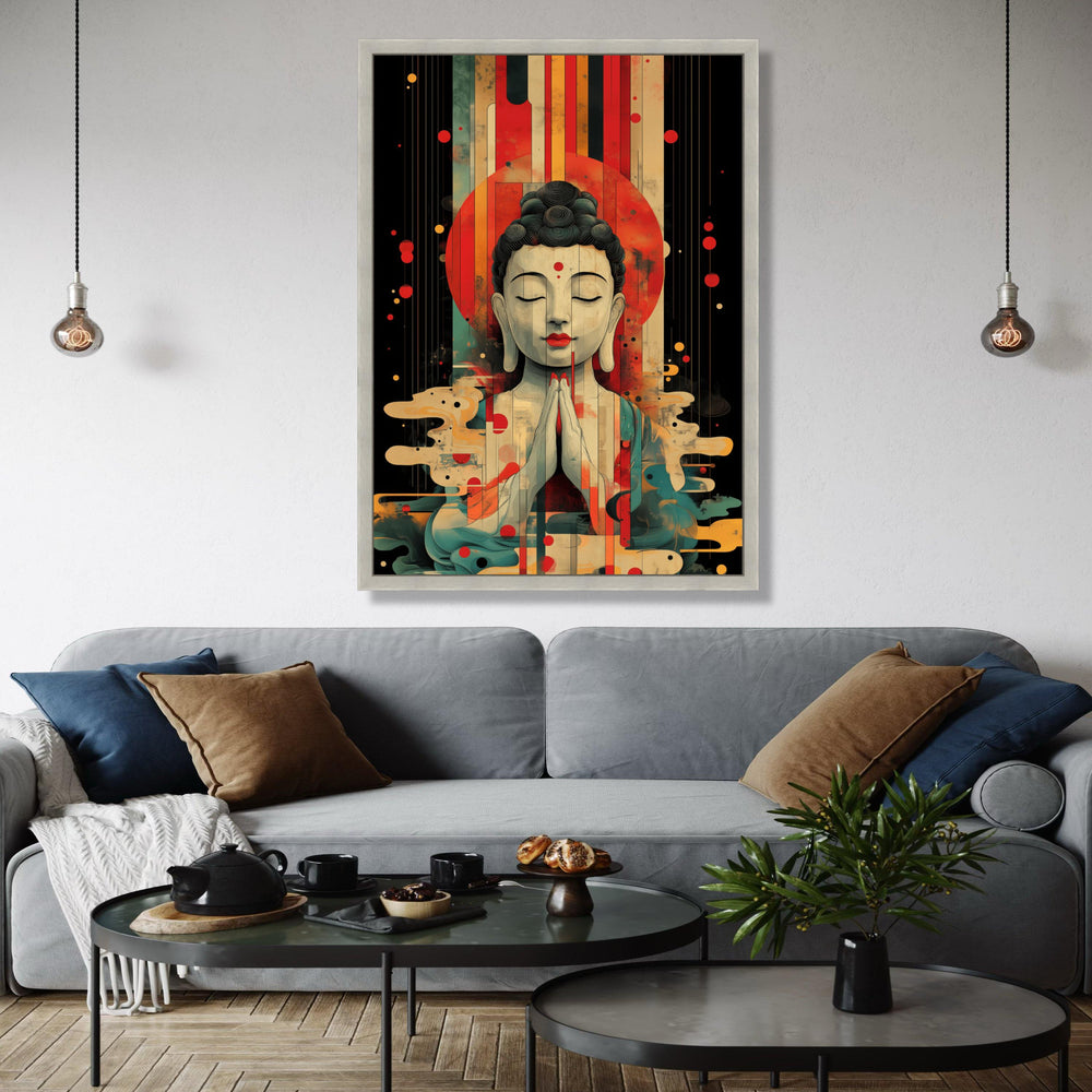 Peaceful Buddha Meditation Canvas, Abstract Spiritual Wall Art, Colorful Contemporary Buddha Portrait, Zen Home Gift Art, Home Decor, Print