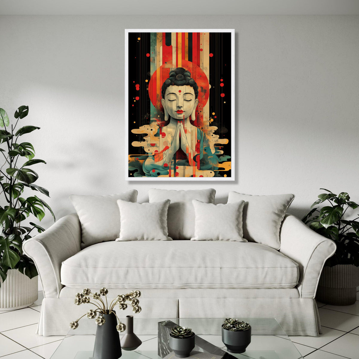 Peaceful Buddha Meditation Canvas, Abstract Spiritual Wall Art, Colorful Contemporary Buddha Portrait, Zen Home Gift Art, Home Decor, Print