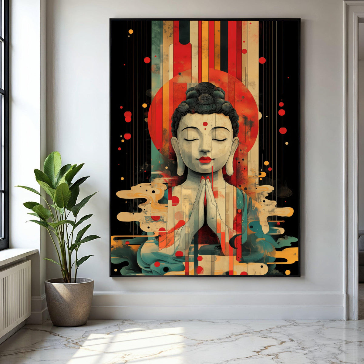 Peaceful Buddha Meditation Canvas, Abstract Spiritual Wall Art, Colorful Contemporary Buddha Portrait, Zen Home Gift Art, Home Decor, Print