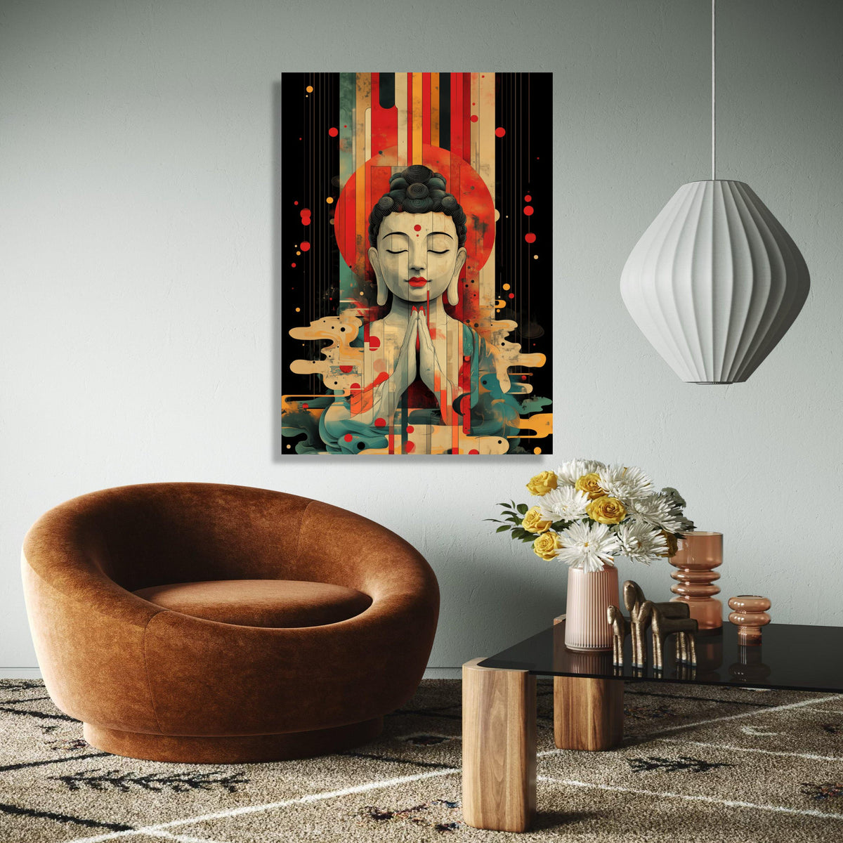 Peaceful Buddha Meditation Canvas, Abstract Spiritual Wall Art, Colorful Contemporary Buddha Portrait, Zen Home Gift Art, Home Decor, Print