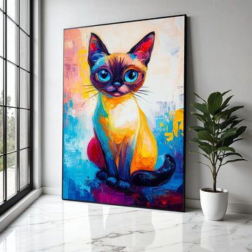 Vibrant Colorful Cat Portrait Canvas, Abstract Feline Art, Modern Animal Wall Decor, Bright Blue Eyes Cat Gift Art, Home Decor, Print