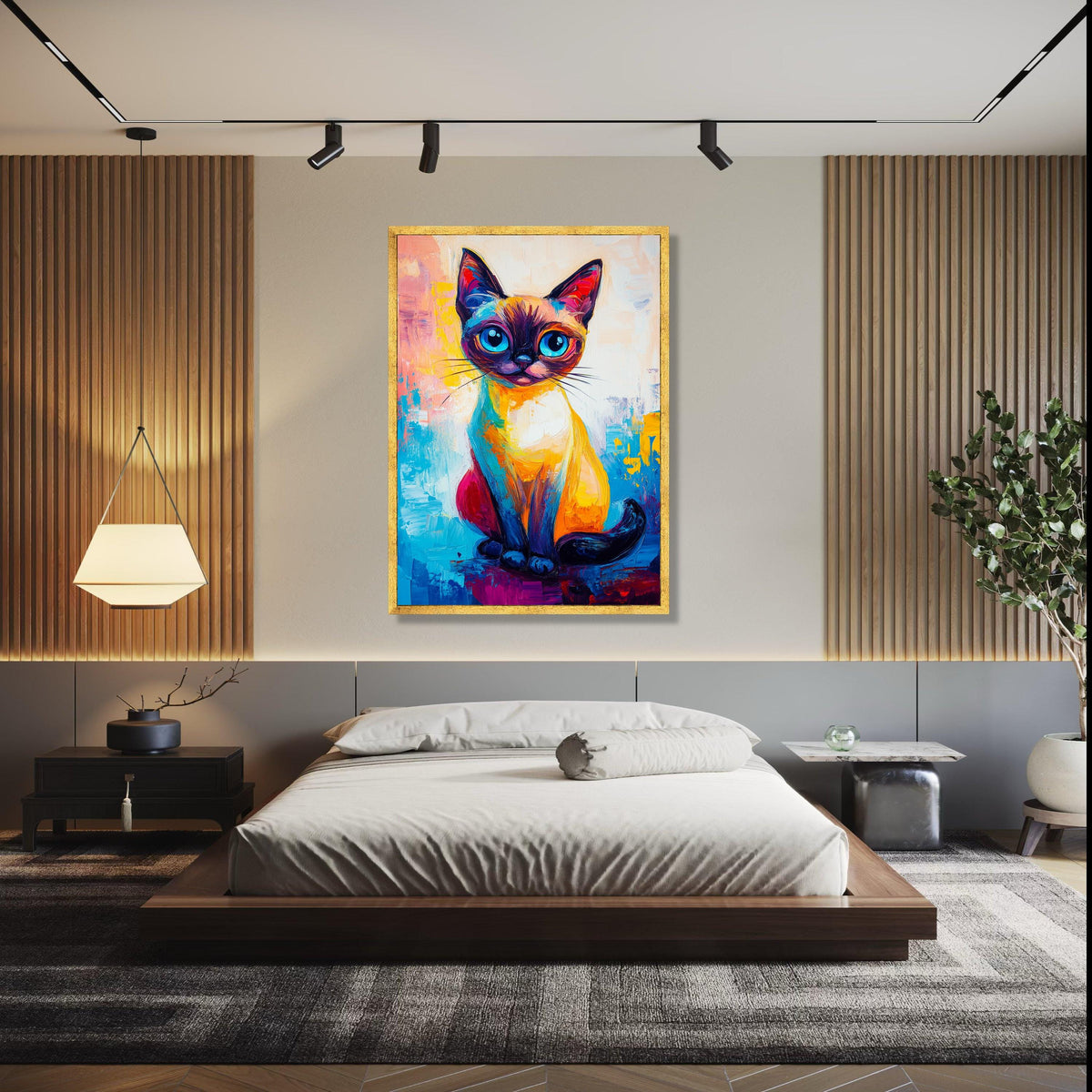 Vibrant Colorful Cat Portrait Canvas, Abstract Feline Art, Modern Animal Wall Decor, Bright Blue Eyes Cat Gift Art, Home Decor, Print