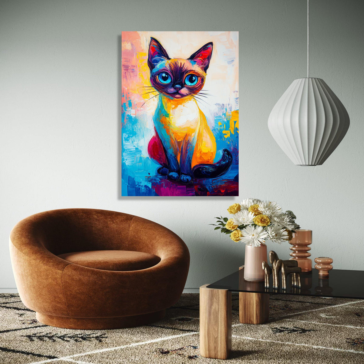 Vibrant Colorful Cat Portrait Canvas, Abstract Feline Art, Modern Animal Wall Decor, Bright Blue Eyes Cat Gift Art, Home Decor, Print