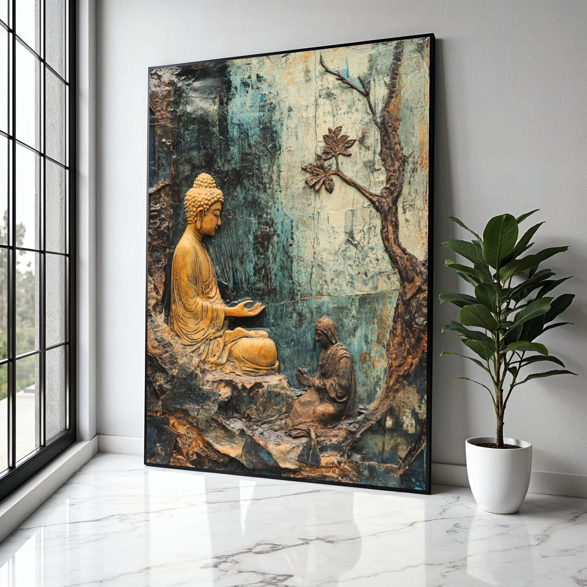 Serene Buddha Meditation Canvas Wall Art, Spiritual Zen Decor, Tranquil Buddha Sculpture Canvas, Mindfulness Gift Art, Home Decor, Print