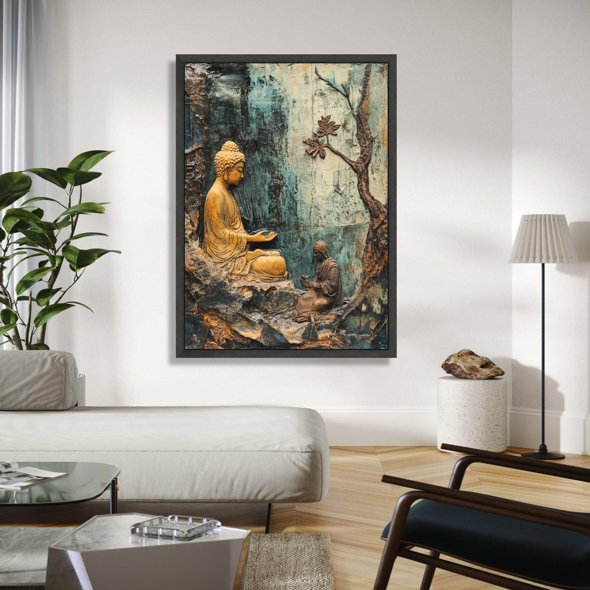 Serene Buddha Meditation Canvas Wall Art, Spiritual Zen Decor, Tranquil Buddha Sculpture Canvas, Mindfulness Gift Art, Home Decor, Print