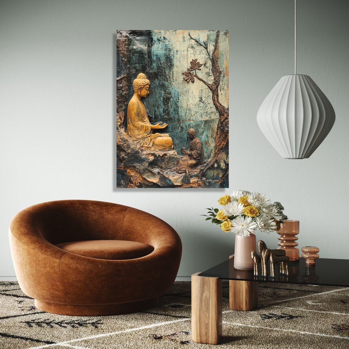 Serene Buddha Meditation Canvas Wall Art, Spiritual Zen Decor, Tranquil Buddha Sculpture Canvas, Mindfulness Gift Art, Home Decor, Print