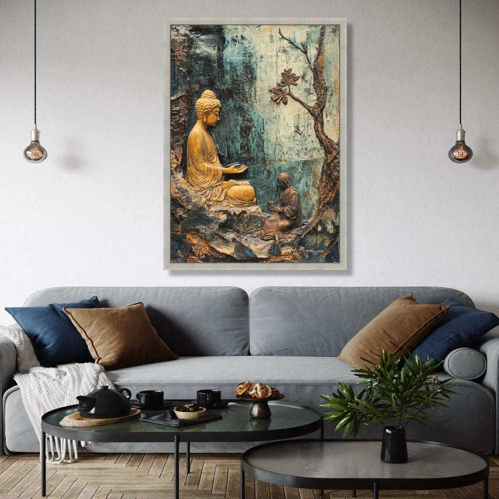 Serene Buddha Meditation Canvas Wall Art, Spiritual Zen Decor, Tranquil Buddha Sculpture Canvas, Mindfulness Gift Art, Home Decor, Print