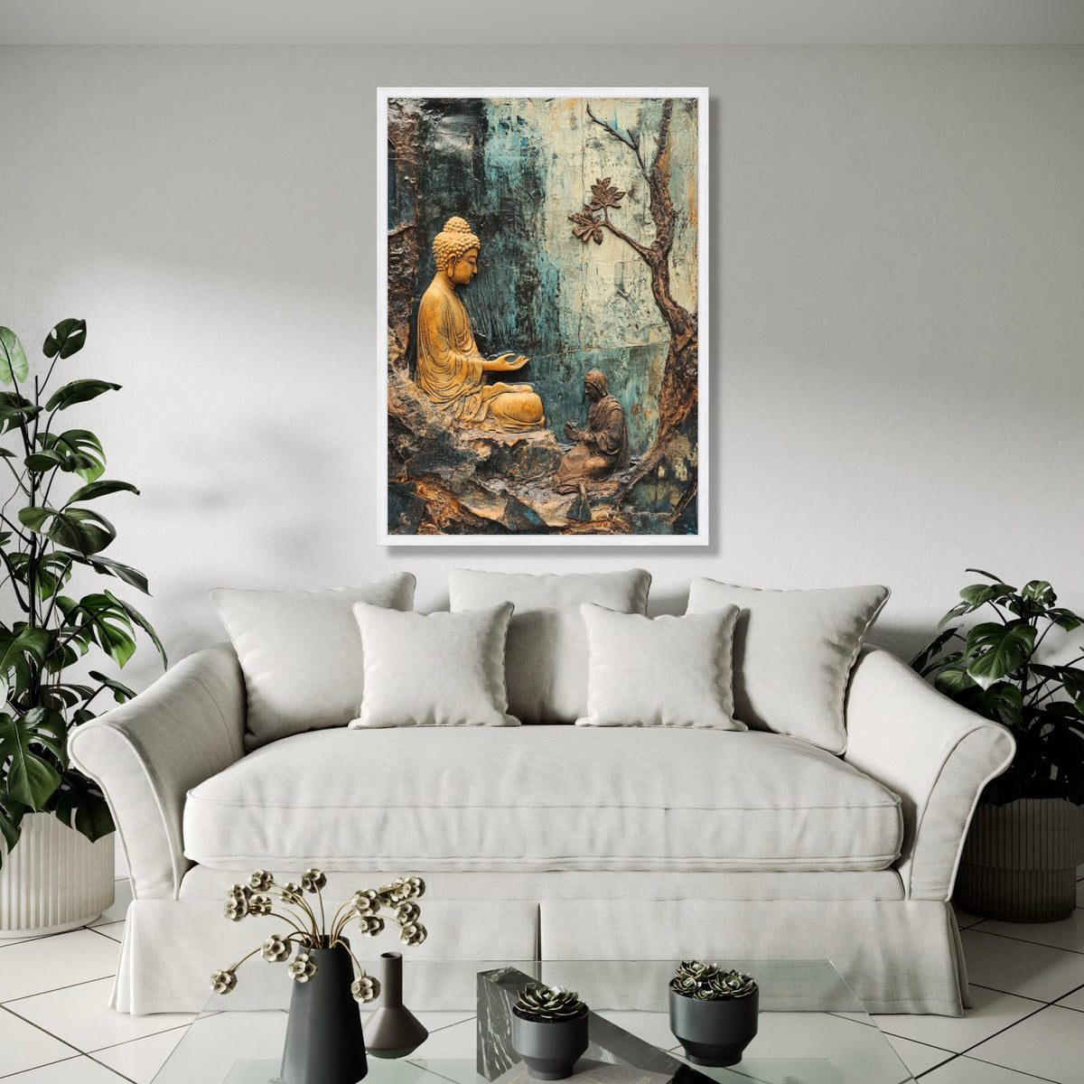 Serene Buddha Meditation Canvas Wall Art, Spiritual Zen Decor, Tranquil Buddha Sculpture Canvas, Mindfulness Gift Art, Home Decor, Print