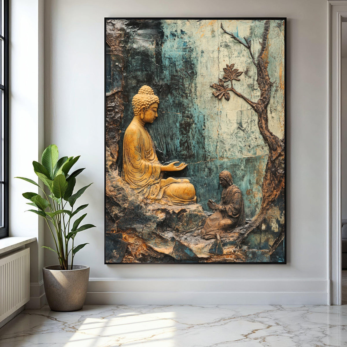 Serene Buddha Meditation Canvas Wall Art, Spiritual Zen Decor, Tranquil Buddha Sculpture Canvas, Mindfulness Gift Art, Home Decor, Print